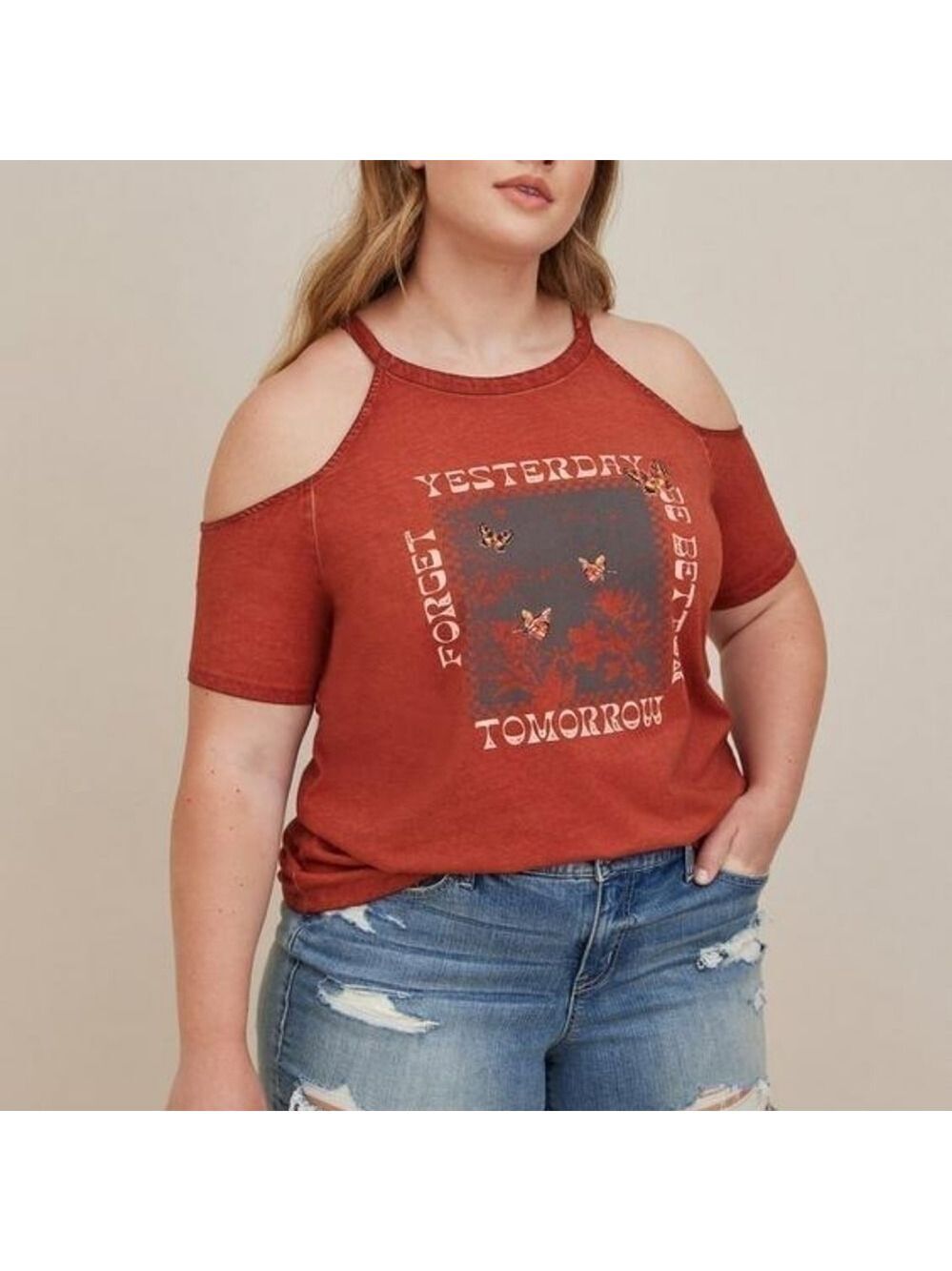 6X - Torrid | Graphic Classic Fit Cotton Cold Shoulder Top